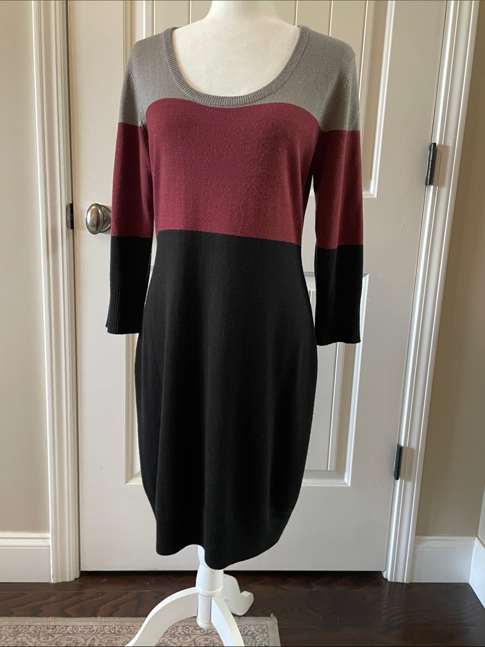 Charlie Paige Colorblock Knit Dress in Burgundy, Black & Gray